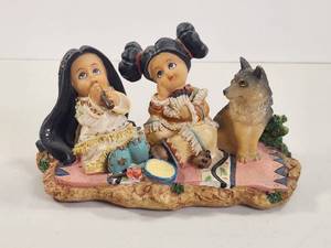 lot 151 image: Decorative Figurine Two Dolls and Wolf on Base