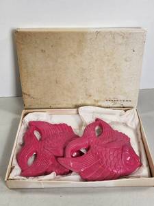 lot 188 image: Pair of Fish-Shaped Decorative Wall Plaques Pink