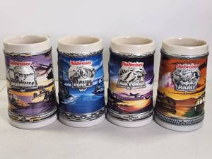 lot 202 image: Budweiser Salutes Military Steins Set of 4 Marines Navy Air Force Army