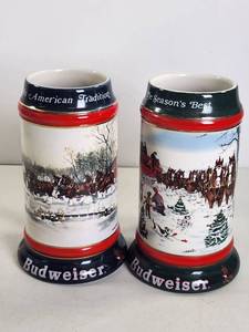 lot 204 image: Budweiser Holiday Stein Pair 1991 An American Tradition The Seasons Best