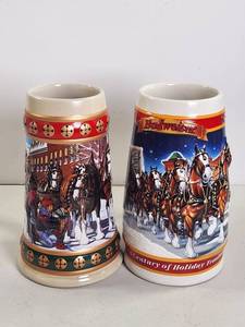 lot 207 image: Budweiser Holiday Stein Collection 2 Piece Lot 1900-1999 Hometown Holiday