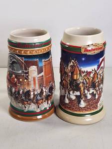 lot 208 image: Budweiser Holiday Stein 1998 Pair
