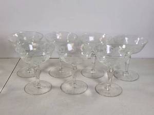 lot 211 image: Set of Glass Coupe Cocktail Glasses with Etched Floral Design