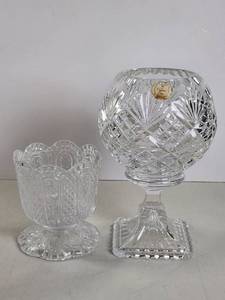 lot 227 image: Crystal Clear Cut Glass Vases 2-Piece Lot with Pedestal Base