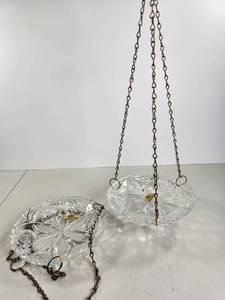 lot 228 image: Genuine Lead Crystal Hanging Plant Basket 2 Piece Lot