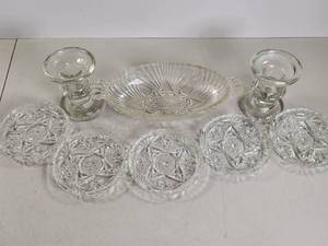 lot 230 image: Glass Tableware Set with Candlesticks Bowls and Serving Dish