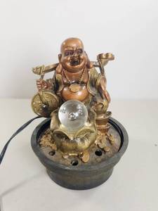 lot 254 image: Laughing Buddha Figurine Water Fountain with LED Light and Pump Works