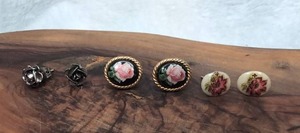 lot 3315 image: Earrings Studs Floral, Rose, Silver Tone Flower - 3 ct