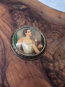 lot 3503 image: Portrait Miniature Brooch Circular Enamel Metal Frame