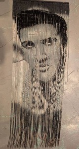 lot 1001 image: Large Beaded Strand Portrait Wall Hanging of Elvis Presley - 35.5x80 in