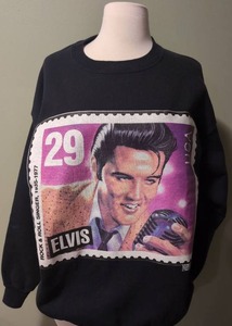 lot 1501 image: Elvis 29 Cent Stamp Rock &amp Roll Singer Crewneck Sweatshirt - Size X-Large