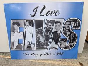 lot 1505 image: I Love Elvis The King of Rock n Roll Metal Sign - 12x15 in
