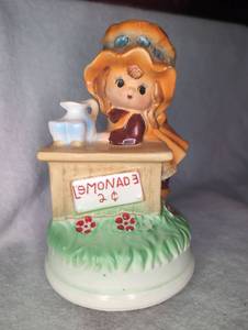 lot 2001 image: 1970s Fred Roberts Girl with Lemonade Stand Music Box - My Way