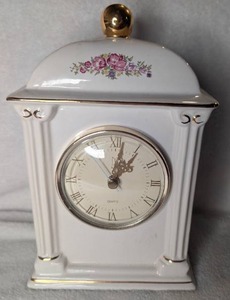lot 2100 image: Limited Edition Porcelain Mantel Clock with Floral Lid and Gold Accents