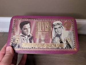 lot 2834 image: Elvis Presley Metallic Impressions Card Collection in Pink Tin Storage Box&nbsp