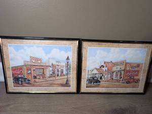 lot 2853 image: Framed Prints Coca-Cola Barber Shop General Store Scenes - 2 ct