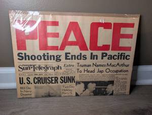lot 2908 image: Pittsburgh Sun-Telegraph Newspaper Extra August 15, 1945, PEACE Shooting Ends Pacific - sealed