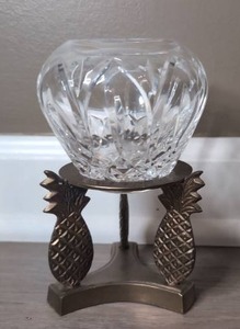 lot 3503 image: Cut Crystal Candle Holder with Pineapple Motif Metal Stand