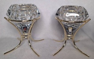 lot 3504 image: Pair of Crystal Diamond-Shaped Candle Holders - 2 ct