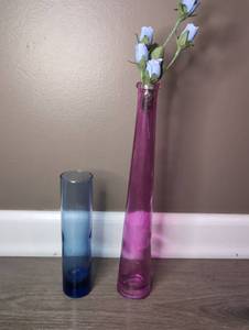lot 4001 image: Colored Glass Vases Blue and Purple Cylinder Bud Vases - 2 ct