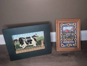 lot 5000 image: Framed Cow Farm Scene Wall Art -2ct