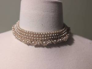 lot 6000 image: Vintage Faux Pearl Beaded Choker Collar Necklace