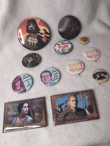 lot 6500 image: Collectible Pop Culture Button Pin Lot Star Wars Lord of the Rings Elvis Memorabilia&nbsp