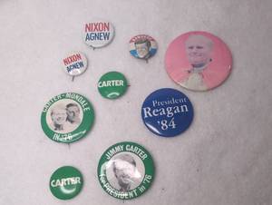 lot 6502 image: Political Campaign Buttons Lot Nixon Carter Reagan Kennedy 9 Pieces