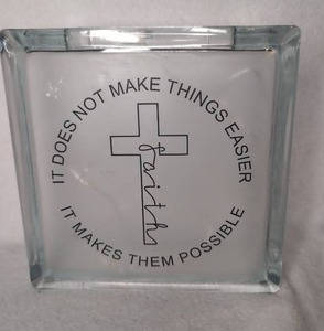 lot 6800 image: Glass Decorative Box With Religious Cross and Inspirational Text
