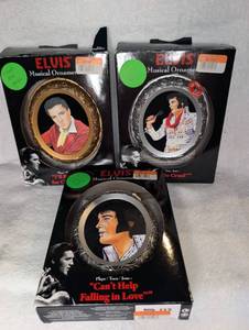 lot 7000 image: Elvis Musical Ornament Set 3 Pieces