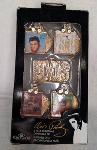 lot 7001 image: Kurt Adler Elvis Presley 5 Piece Christmas Ornament Set