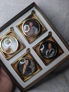 lot 7005 image: Elvis A. Presley 1935-1977 Ornament Set 4 Framed Pendants
