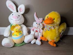 lot 7033 image: Easter Plush Toy Lot Bunny Duck Chick Figures 3 Pieces - all play musicmove