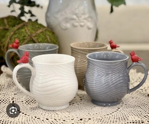 lot 1509 image: Temp-Tations by Tara 16 oz Woodland Mugs Red Cardinal, 4ct.