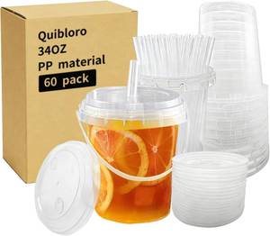 lot 1510 image: $50 34oz 60-Pack Drink Buckets with Lids and Straws