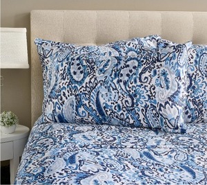 lot 1523 image: $49 Kim Gravel Stay Tuck Sheet Set RayonBamboo Blend, Paisley, Queen