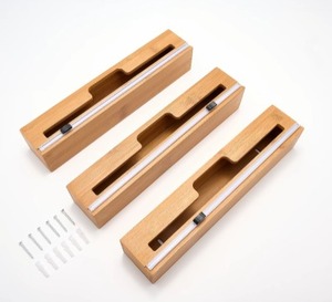 lot 1529 image: Cella 3-Pc Bamboo Foil & Plastic Wrap Organizers w Cutters