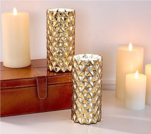 lot 1530 image: Set of 2 Diamond Glass Illuminated Hurricanes by Valerie