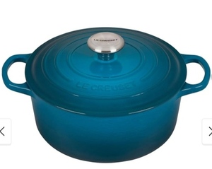 lot 1533 image: $200 Le Creuset 3.5-qt Cast Iron Round Wide Dutch Oven, Deep Teal