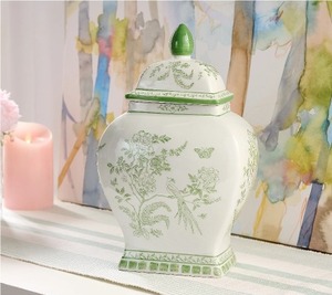 lot 1534 image: Mrs. H by Dee Hilfiger 13 Porcelain Ginger Jar, Sage