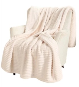 lot 1538 image: $50 Home Reflections 60x 80 Plush Throw with Sherpa Bag, Ivory