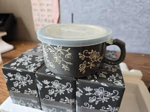lot 1543 image: Temp-tations Floral Lace Set of 4 Meal Mugs, GREY
