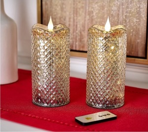 lot 1564 image: Set of 2 (8) Lit Diamond Design Candles w Remote by Valerie, BLUE