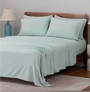 lot 1577 image: $50 Berkshire Polarfleece Sheet Set with Extra Cases, Queen, Sea Mist