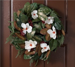 lot 1583 image: $100 24 Magnola & Pine Floral Wreath by Kim Gravel