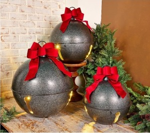 lot 1589 image: $58 Kringle Express Set of TWO Oversized Lit Bells with Bows,