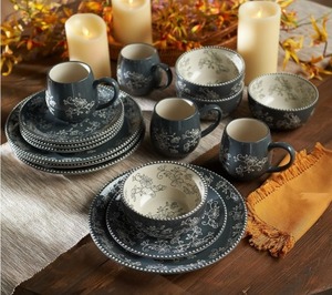 lot 1598 image: Temp-tations Floral Lace 15-Pc Essential Dinnerware Set, Eggplant