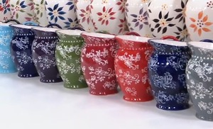 lot 1642 image: Temp-tations Set of 3 20oz Mini Pitchers Old WorldFloral Lace Red