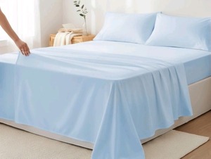 lot 1661 image: King Home Reflections Flannel Sheet Set with Extra Cases, Sky Blue