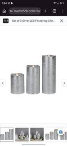 lot 1676 image: Home Reflections 3-Piece Metallic Candle Set with Remote - Silver